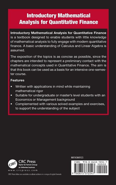 Produktbild: Introductory Mathematical Analysis for Quantitative Finance