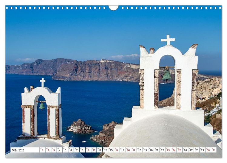 Produktbild: Santorini - Strahlendes Wei&szlig; an der Caldera (Wandkalender 2026 DIN A3 quer), CALVENDO Monatskalender