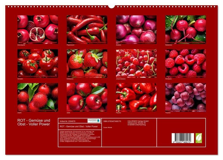 Produktbild: ROT - Gem&uuml;se und Obst - Voller Power (hochwertiger Premium Wandkalender 2026 DIN A2 quer), Kunstdruck in Hochglanz