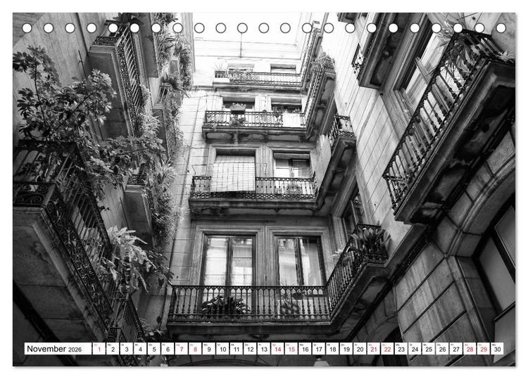 Produktbild: Barcelona Schwarz / Wei&szlig; Impressionen (Tischkalender 2026 DIN A5 quer), CALVENDO Monatskalender