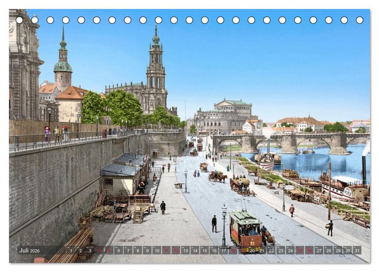 Produktbild: Historisches Dresden um 1900 neu restauriert und detailkoloriert (Tischkalender 2026 DIN A5 quer), CALVENDO Monatskalender