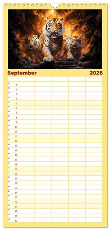 Produktbild: Familienplaner 2026 - Jahr des Tigers - Portr&auml;ts des chinesischen Tierkreiszeichens mit 5 Spalten (Wandkalender, 21 x 45 cm) CALVENDO