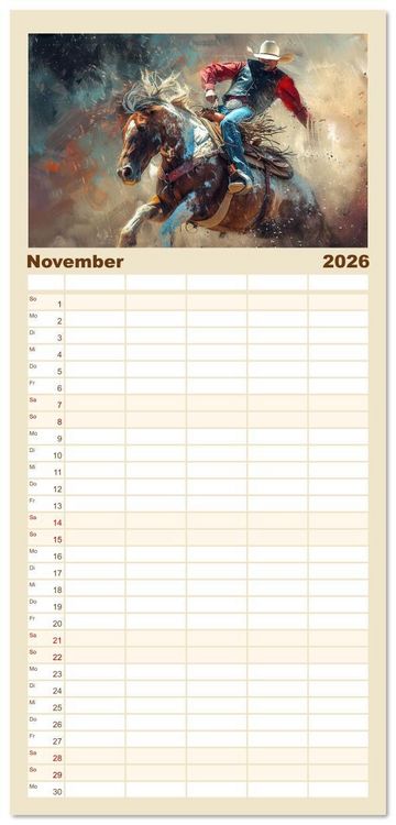 Produktbild: Familienplaner 2026 - Pferde, Freiheit, Westernreiten mit 5 Spalten (Wandkalender, 21 x 45 cm) CALVENDO