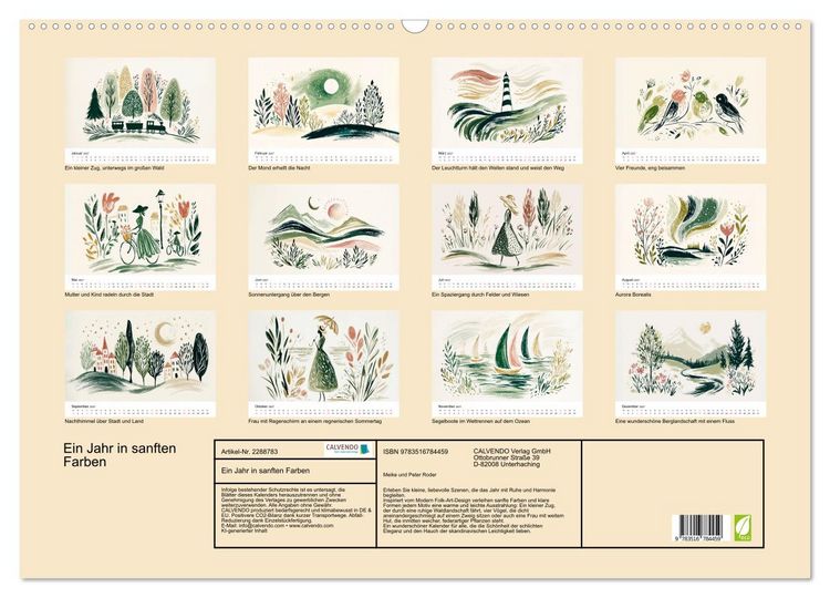 Produktbild: Ein Jahr in sanften Farben (Wandkalender 2027 DIN A2 quer), CALVENDO Monatskalender