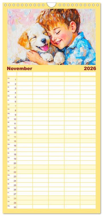 Produktbild: Familienplaner 2026 - Mensch und Hund. Herzensverbindungen mit 5 Spalten (Wandkalender, 21 x 45 cm) CALVENDO