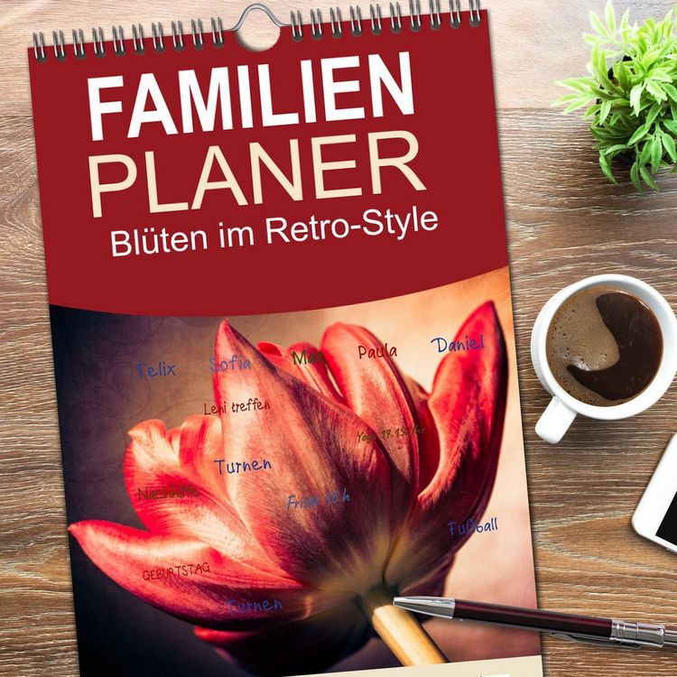 Produktbild: Familienplaner 2026 - Bl&uuml;ten im Retro-Style mit 5 Spalten (Wandkalender, 21 x 45 cm) CALVENDO