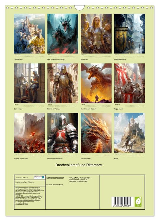 Produktbild: Drachenkampf und Ritterehre (Wandkalender 2026 DIN A3 hoch), CALVENDO Monatskalender