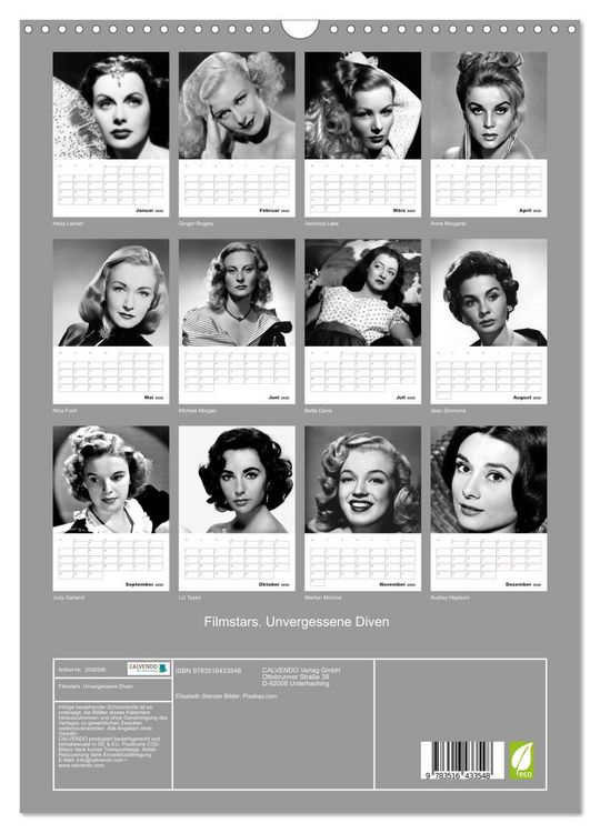 Produktbild: Filmstars. Unvergessene Diven (Wandkalender 2026 DIN A3 hoch), CALVENDO Monatskalender