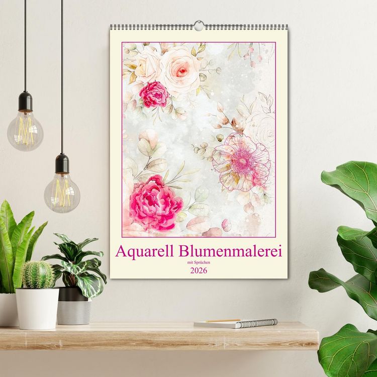 Produktbild: Aquarell Blumenmalerei mit Spr&uuml;chen (Wandkalender 2026 DIN A2 hoch), CALVENDO Monatskalender