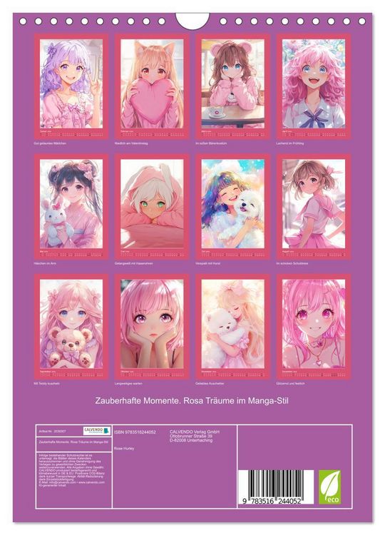 Produktbild: Zauberhafte Momente. Rosa Tr&auml;ume im Manga-Stil (Wandkalender 2026 DIN A4 hoch), CALVENDO Monatskalender