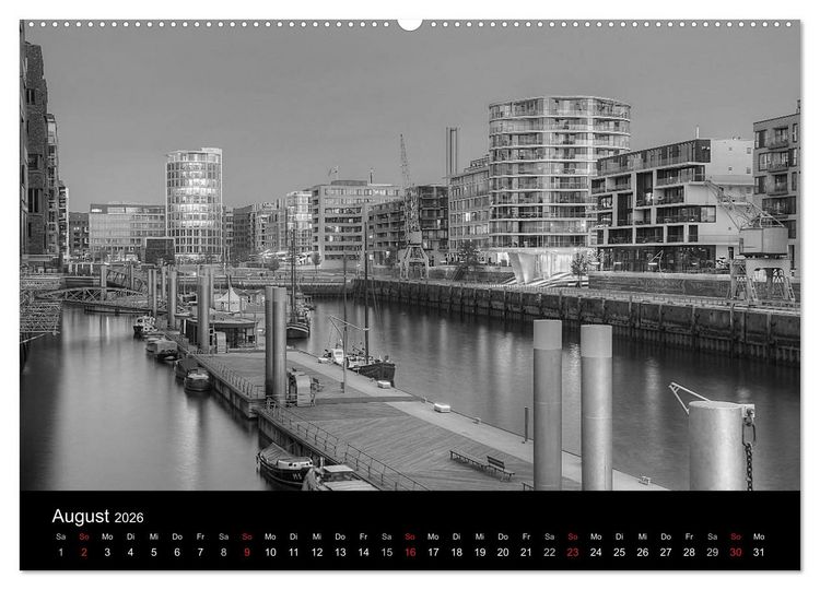 Produktbild: Hamburg monochrome Impressionen (hochwertiger Premium Wandkalender 2026 DIN A2 quer), Kunstdruck in Hochglanz