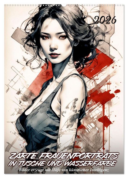 Produktbild: Zarte Frauenportr&auml;ts in Tusche und Wasserfarbe (Wandkalender 2026 DIN A2 hoch), CALVENDO Monatskalender