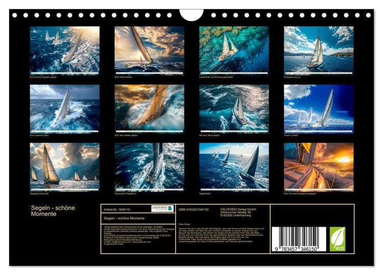 Produktbild: Segeln - sch&ouml;ne Momente (Wandkalender 2026 DIN A4 quer), CALVENDO Monatskalender
