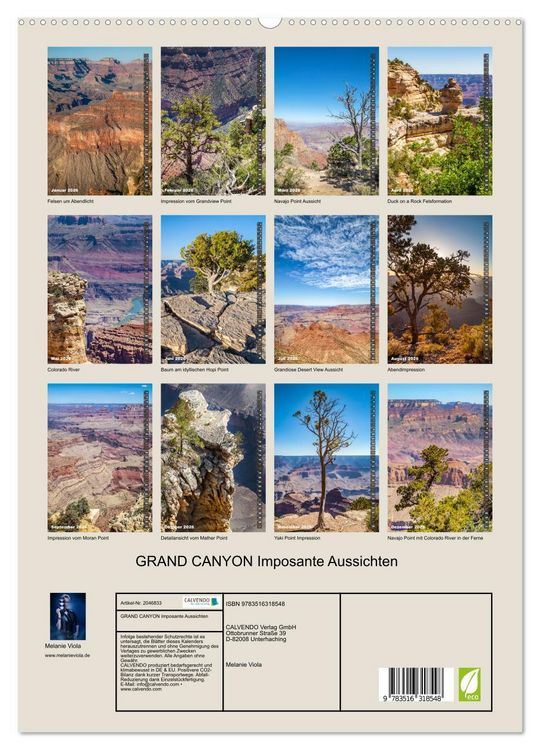 Produktbild: GRAND CANYON Imposante Aussichten (hochwertiger Premium Wandkalender 2026 DIN A2 hoch), Kunstdruck in Hochglanz