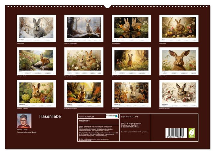 Produktbild: Hasenliebe (hochwertiger Premium Wandkalender 2026 DIN A2 quer), Kunstdruck in Hochglanz