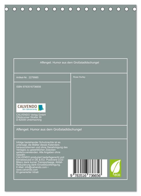 Produktbild: Affengeil. Humor aus dem Gro&szlig;stadtdschungel (Tischkalender 2026 DIN A5 hoch), CALVENDO Monatskalender