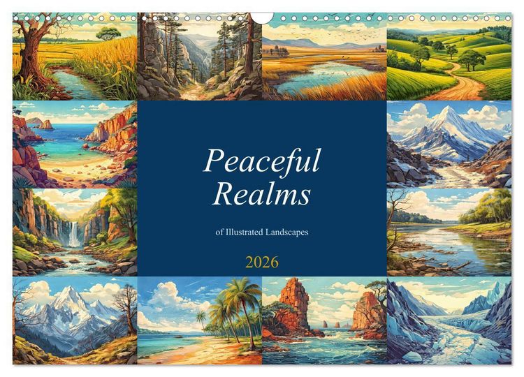 Produktbild: Peaceful Realms of Illustrated Landscapes (Wall Calendar 2026 DIN A3 landscape), CALVENDO 12 Month Wall Calendar