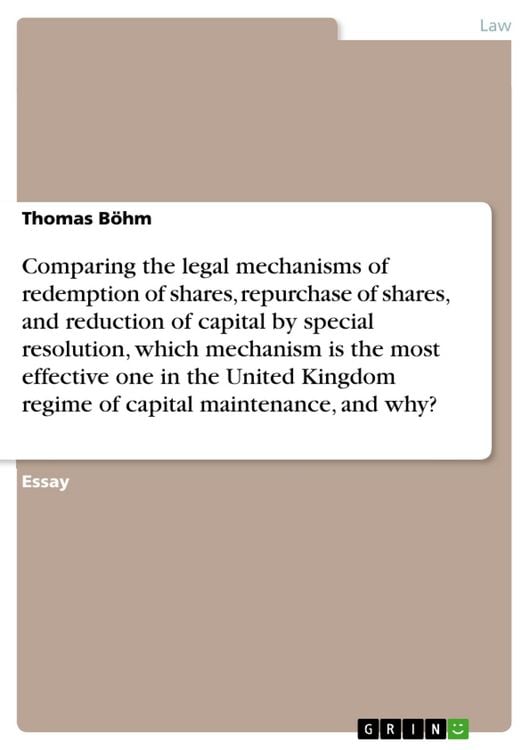 Produktbild: Comparing the legal mechanisms of redemption of shares, repurchase of shares, and reduction of capital by special resolution, which mechanism is the m