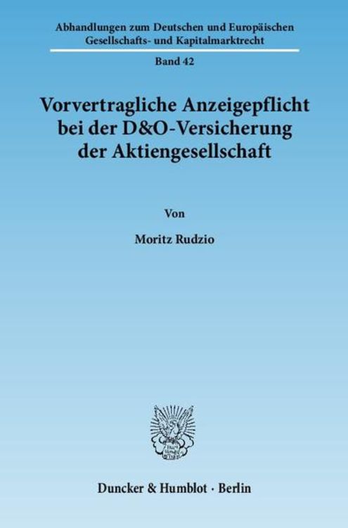 Produktbild: Vorvertragliche Anzeigepflicht bei der D&O-Versicherung der Aktiengesellschaft.