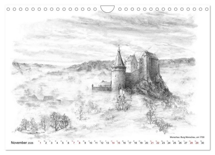 Produktbild: ZeitZeichnen: Burgen und Befestigungen in der Aachener Region (Wandkalender 2026 DIN A4 quer), CALVENDO Monatskalender