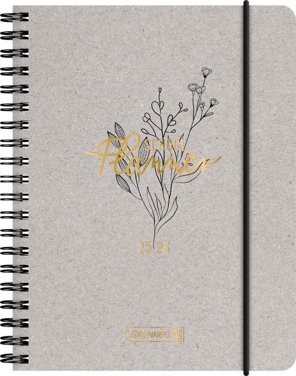 Produktbild: BRUNNEN Schülerkalender (2025/2026) "Botanical", 2 Seiten = 1 Woche, A6, 208 Seiten, Naturkarton-Umschlag, grau