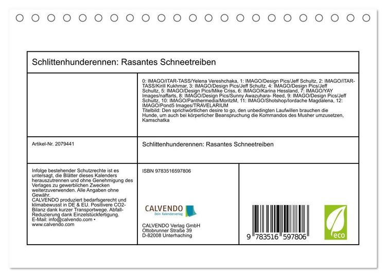 Produktbild: Schlittenhunderennen: Rasantes Schneetreiben (Tischkalender 2026 DIN A5 quer), CALVENDO Monatskalender