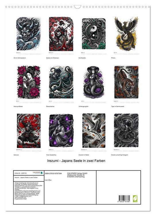 Produktbild: Irezumi - Japans Seele in zwei Farben (Wandkalender 2027 DIN A2 hoch), CALVENDO Monatskalender