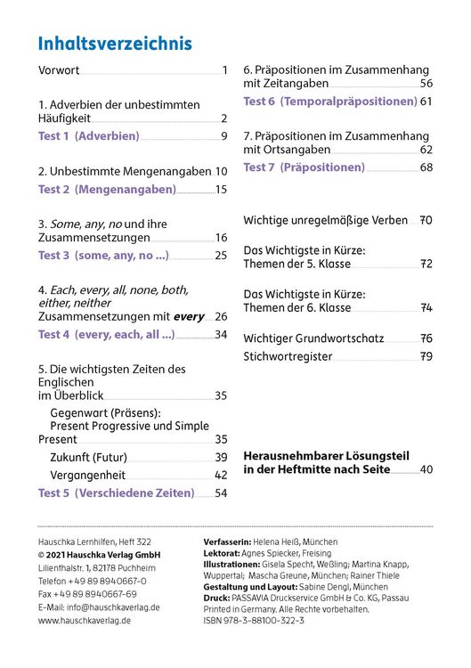 Produktbild: Wichtige Grammatikbereiche. Englisch 6. Klasse, A5-Heft
