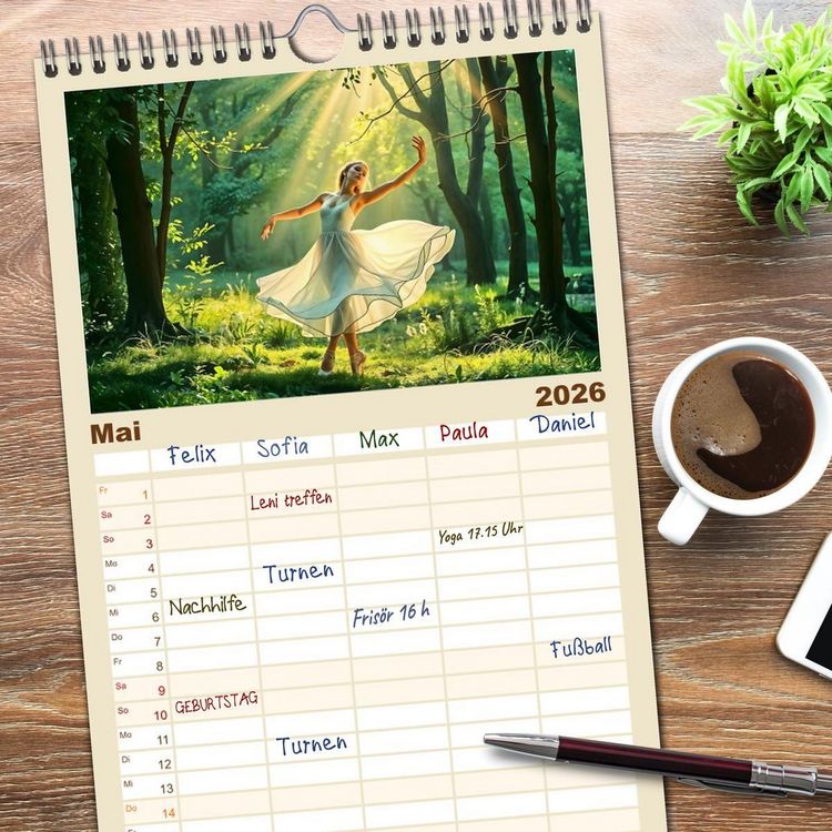 Produktbild: Familienplaner 2026 - Fl&uuml;gel aus Licht - Ballett in der Poesie der Natur mit 5 Spalten (Wandkalender, 21 x 45 cm) CALVENDO