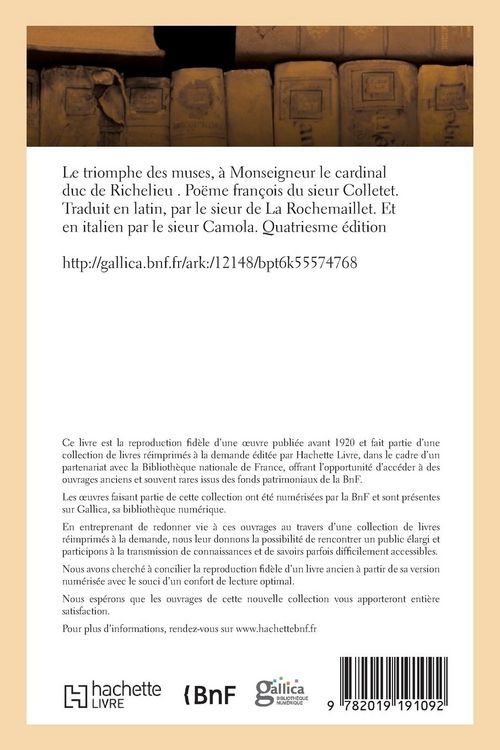 Produktbild: Le triomphe des muses, &agrave; Monseigneur le cardinal duc de Richelieu, po&euml;me fran&ccedil;ois
