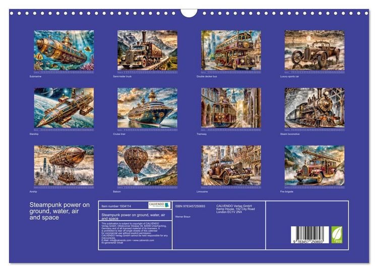 Produktbild: Steampunk power on ground, water, air and space (Wall Calendar 2026 DIN A3 landscape), CALVENDO 12 Month Wall Calendar