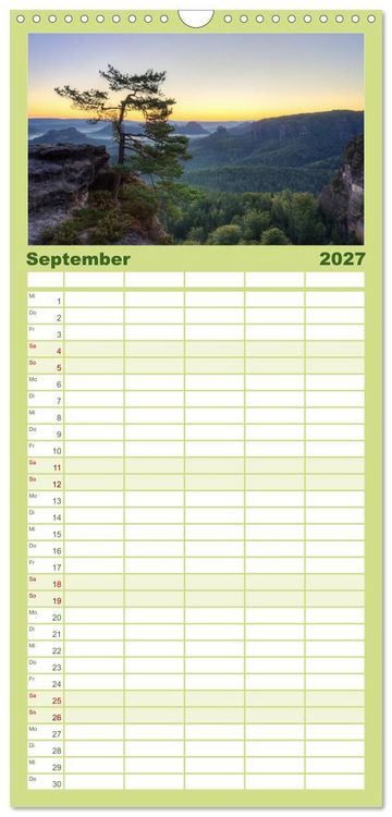 Produktbild: Familienplaner 2027 - Wundersch&ouml;nes Elbsandsteingebirge mit 5 Spalten (Wandkalender, 21 x 45 cm) CALVENDO