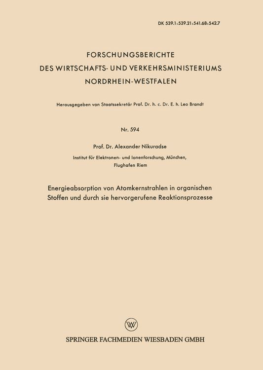 Produktbild: Energieabsorption von Atomkernstrahlen in organischen Stoffen und durch sie hervorgerufene Reaktionsprozesse