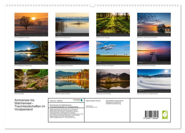 Produktbild: Ammersee bis Walchensee - Traumlandschaften im Voralpenland (hochwertiger Premium Wandkalender 2026 DIN A2 quer), Kunstdruck in Hochglanz