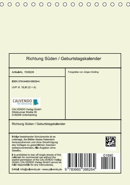 Produktbild: Richtung S&uuml;den / Geburtstagskalender (Tischkalender immerw&auml;hrend DIN A5 hoch)