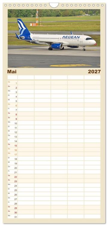 Produktbild: Familienplaner 2027 - Flugzeuge auf Europas Flugh&auml;fen mit 5 Spalten (Wandkalender, 21 x 45 cm) CALVENDO