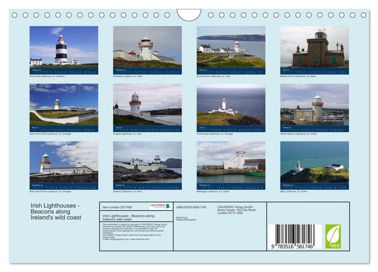Produktbild: Irish Lighthouses - Beacons along Ireland's wild coast (Wall Calendar 2026 DIN A4 landscape), CALVENDO 12 Month Wall Calendar