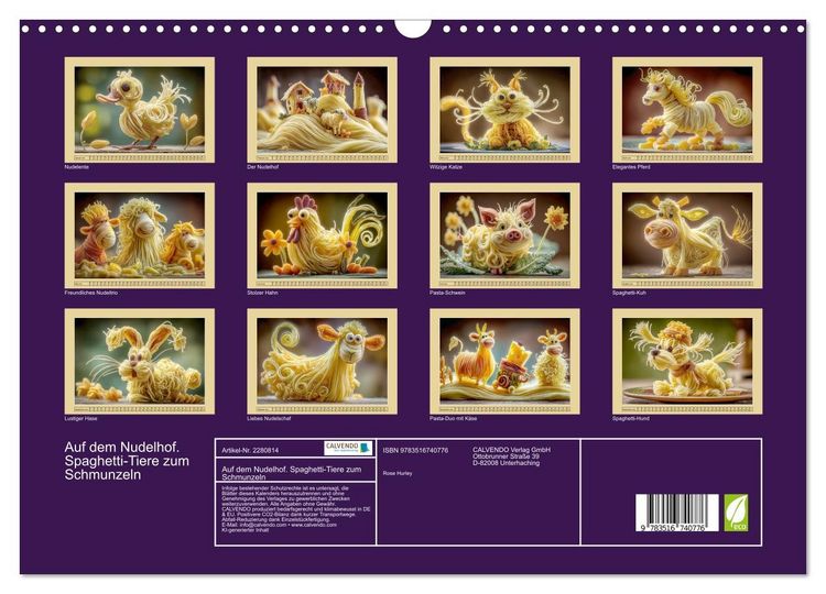 Produktbild: Auf dem Nudelhof. Spaghetti-Tiere zum Schmunzeln (Wandkalender 2026 DIN A3 quer), CALVENDO Monatskalender