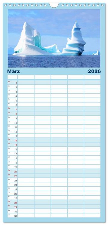 Produktbild: Familienplaner 2026 - Arktis und Antarktis - Eisig durch das Jahr mit 5 Spalten (Wandkalender, 21 x 45 cm) CALVENDO