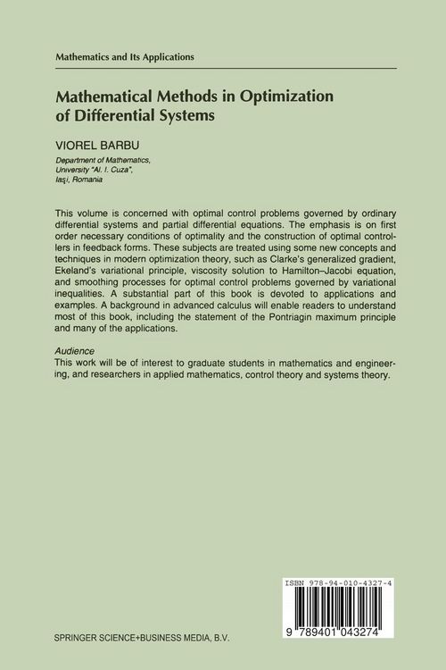 Produktbild: Mathematical Methods in Optimization of Differential Systems