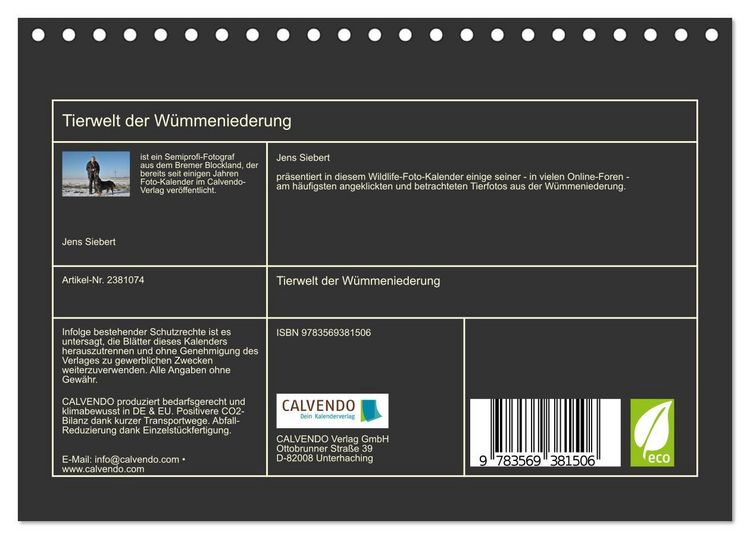 Produktbild: Tierwelt der W&uuml;mmeniederung (Tischkalender 2027 DIN A5 quer), CALVENDO Monatskalender