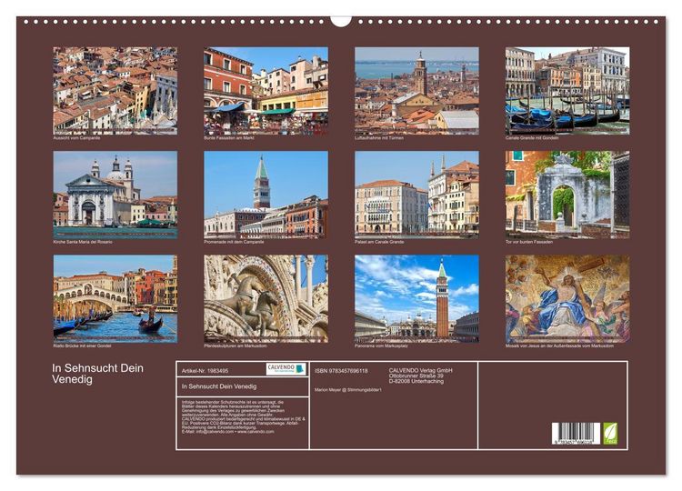 Produktbild: In Sehnsucht Dein Venedig (Wandkalender 2026 DIN A2 quer), CALVENDO Monatskalender