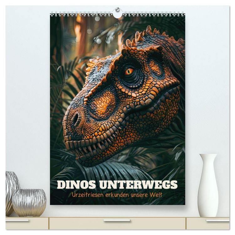 Produktbild: Dinos unterwegs: Urzeitriesen erkunden unsere Welt (hochwertiger Premium Wandkalender 2026 DIN A2 hoch), Kunstdruck in Hochglanz