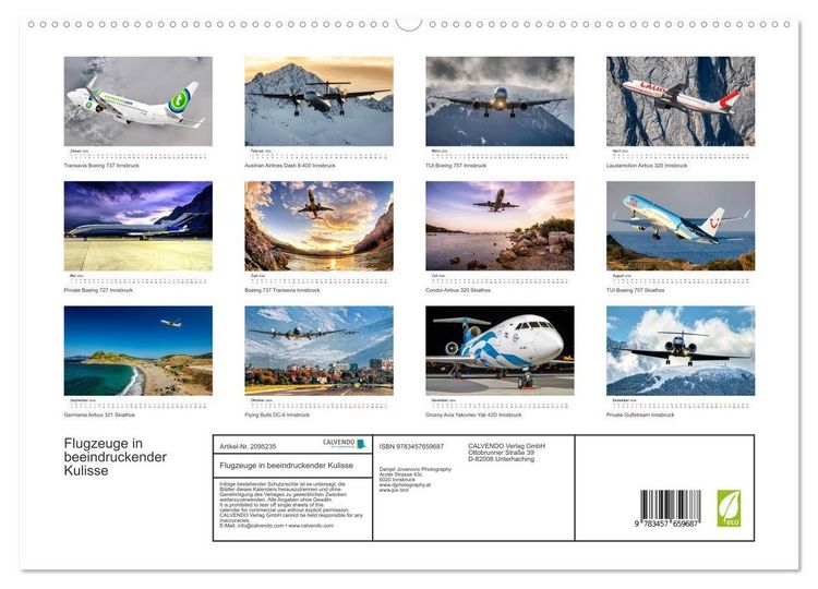 Produktbild: Flugzeuge in beeindruckender Kulisse (hochwertiger Premium Wandkalender 2026 DIN A2 quer), Kunstdruck in Hochglanz