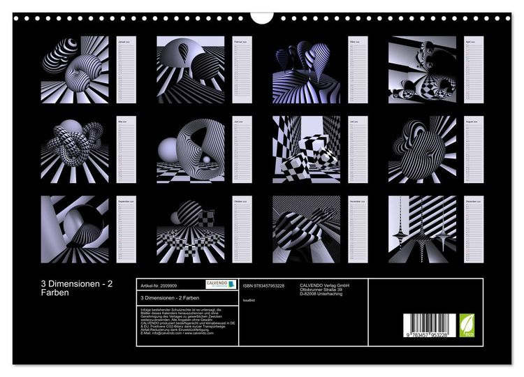 Produktbild: 3 Dimensionen - 2 Farben (Wandkalender 2026 DIN A3 quer), CALVENDO Monatskalender