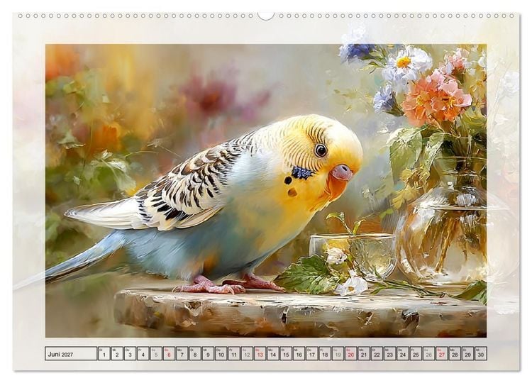 Produktbild: Wellensittiche. Fr&ouml;hliche Seelen auf der Terrasse (hochwertiger Premium Wandkalender 2027 DIN A2 quer), Kunstdruck in Hochglanz