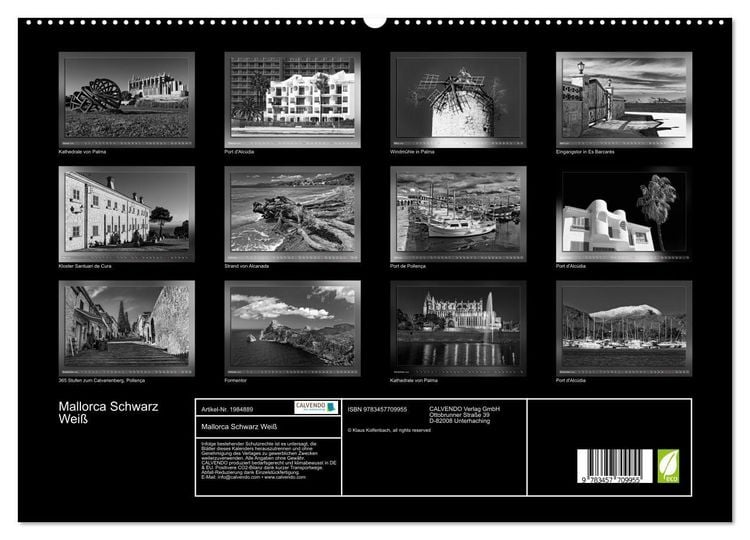 Produktbild: Mallorca Schwarz Wei&szlig; (hochwertiger Premium Wandkalender 2026 DIN A2 quer), Kunstdruck in Hochglanz