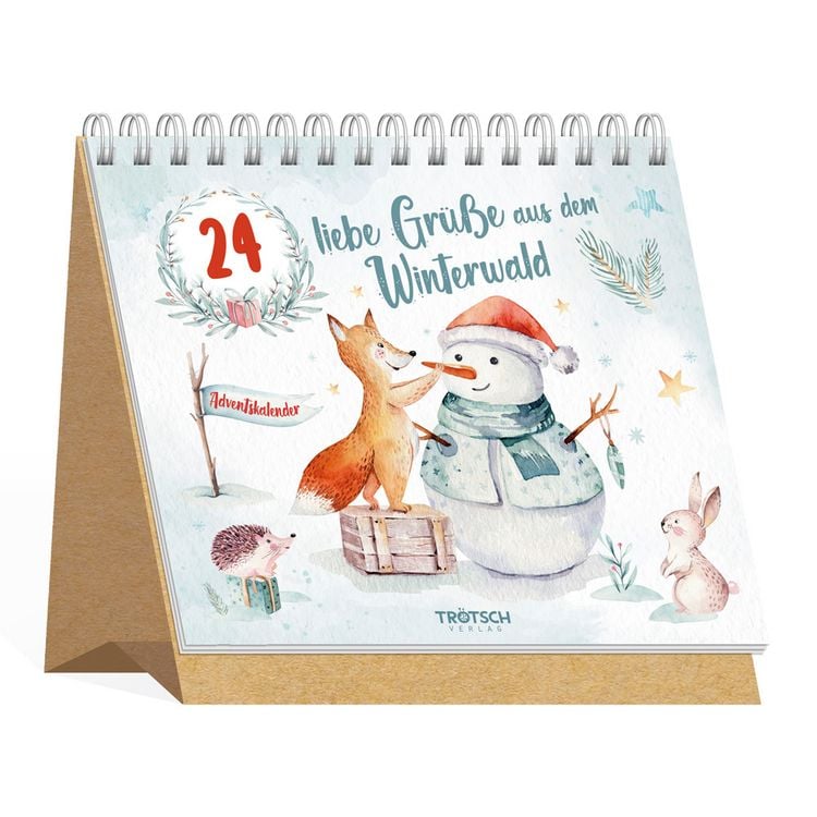 Produktbild: TR&Ouml;TSCH - Aufstell Adventskalender "24 liebe Gr&uuml;&szlig;e aus dem Winterwald" | Weihnachtskalender mit 24 Aquarellbildern und Weihnachtszitatentellkalender