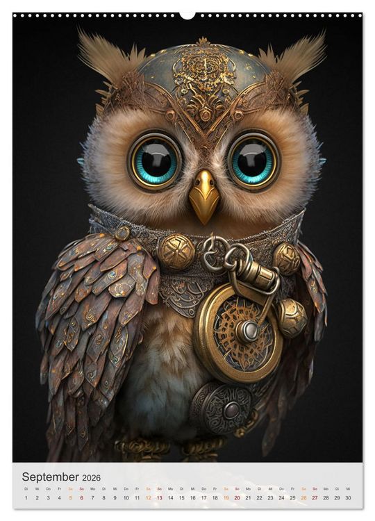 Produktbild: Steampunk Eulen (hochwertiger Premium Wandkalender 2026 DIN A2 hoch), Kunstdruck in Hochglanz