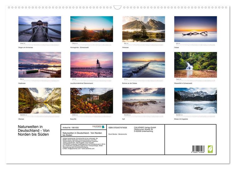 Produktbild: Naturwelten in Deutschland - Von Norden bis S&uuml;den (Wandkalender 2026 DIN A2 quer), CALVENDO Monatskalender